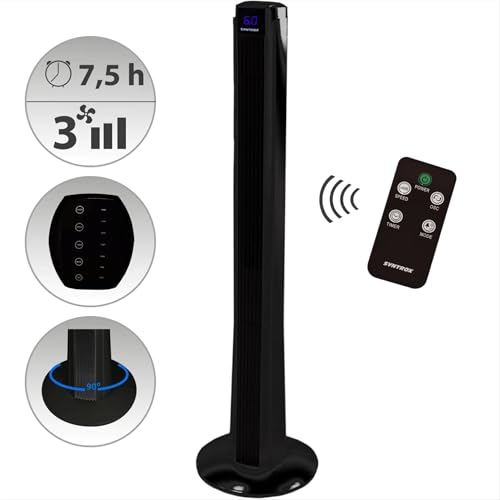 Syntrox Turmventilator 120cm mit Fernbedienung | Säulenventilator Timer 7,5h | Standventilator 90° Oszillation | 3 Modi Nachtmodus | Turmlüfter leise 50W (Schwarz) von Syntrox Germany