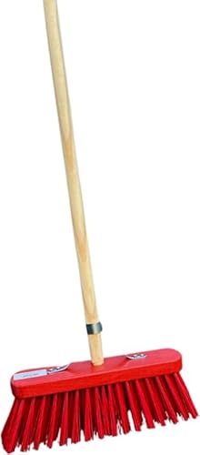 Synx Tools - Straßenbesen - Besen - Kunststofffaser - 30 cm - Nylon - Roter Schirm - Außenbesen - Reinigungsartikel - mit Stiel 150 cm von Synx Tools