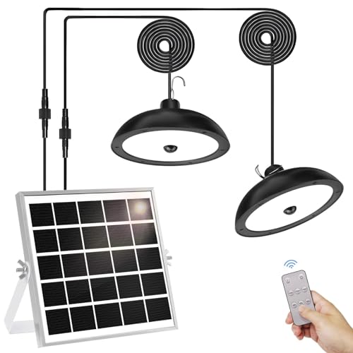 SyouHome 78LED 900LM Solar Hängelampe mit Bewegungsmelder, 4 Modi/IP65 Wasserdicht/Fernbedienungen Solar Hängelampen für Außen, im Haus, Garten, Terrasse, Scheune, Schuppen (Doppelkopf) von SyouHome