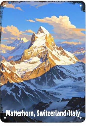 Syoye Vintage Metallschild Matterhorn Schweiz Italien Blechschild Aluminiumschild Retro Wanddekoration für Zuhause, Café und Garten 20,3 x 15,2 cm Syoye Vintage Metallschild Matterhorn Schweiz Italien Blechschild Aluminiumschild Retro Wanddekoration für Zuhause, Café und Garten 20,3 x 15,2 cm von Syoye