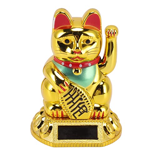 Glückliche Fortune-Katze, Glückskatze, Winkende Katze aus Gold, Chinesische Glückskatzen-Dekoration, Winkender Arm, Solarlicht, Induktionsstatue, Figur für Heimbüro, Geschäfte, Ornamente(Gold) von Syrisora