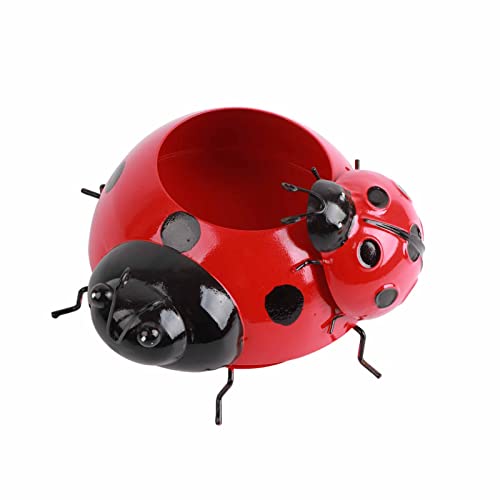 Syrisora Blumentopf, Blumentopf, Insekten-Design, Blumentopf, 22 * ​​10 * 5, Metall, Marienkäfer-Blumentopf, Insekten-Design, Blumentopf für Innen- und Außendekoration (Red) von Syrisora