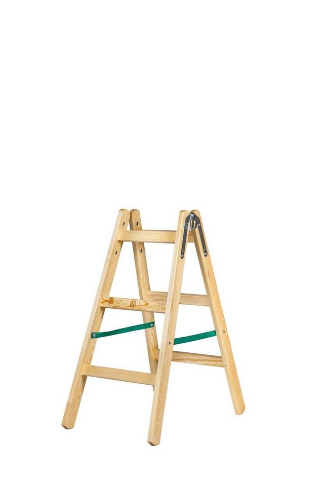 Systafex® Doppelleiter Leiter Doppelstufenleiter Stehleiter Holzleiter 2x 3 Stufen Höhe 95cm (Fertigset, 1-St., Komplett montierte Doppelstufenleiter), Sicherungsband von Systafex®