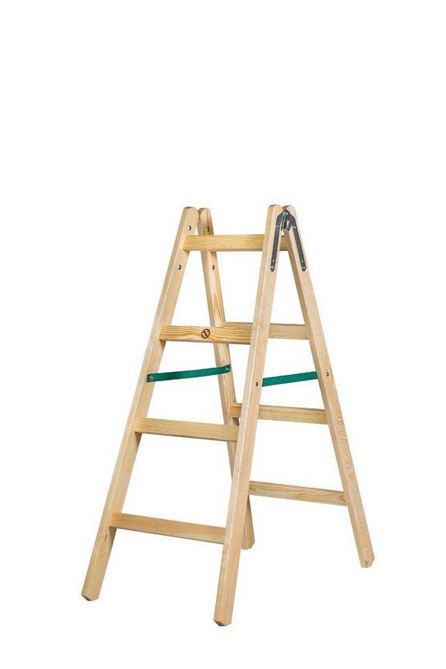 Systafex® Doppelleiter Leiter Doppelstufenleiter Stehleiter Holzleiter 2x 4 Stufen Höhe 1,25m (1-St), Haken und Sicherungsband von Systafex®