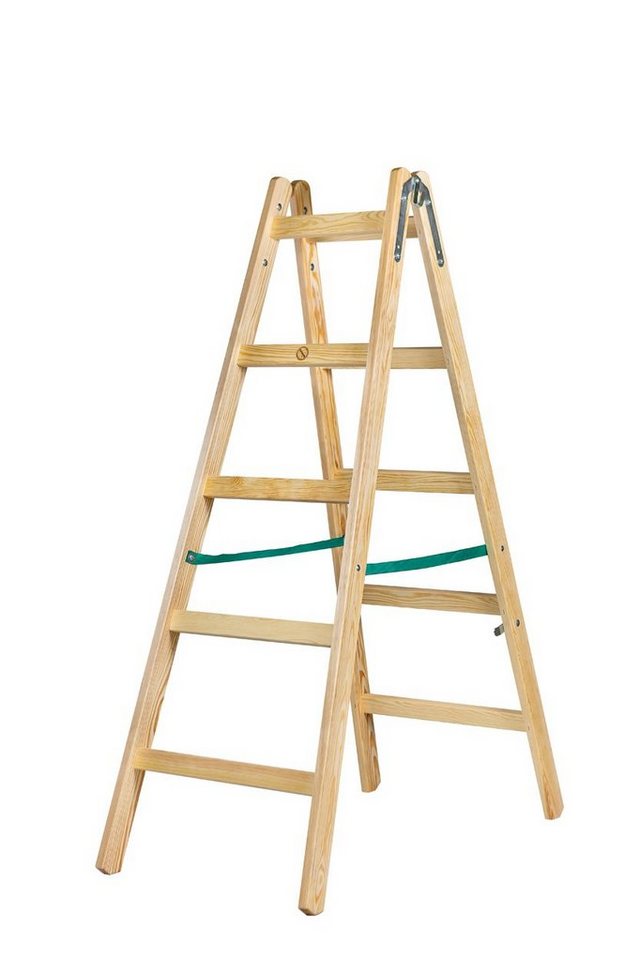 Systafex® Doppelleiter Leiter Doppelstufenleiter Stehleiter Holzleiter 2x5 Stufen Höhe 1,55m (Fertige Doppelstufenleiter mit 5 Stufen, 1-St., Leiter mit Sicherungsband und Haken), Haken und Sicherungsband von Systafex®