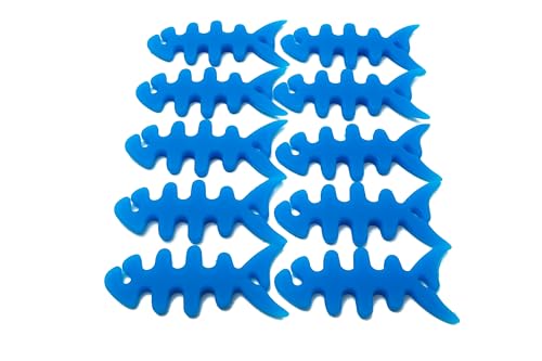 SYSTEM-S 10er Set Kabelmanager Wrap Kabelaufroller Fischform Silikon Aufwickler Kabelschutz in Blau von System-S