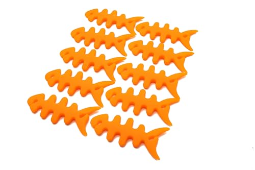 SYSTEM-S 10er Set Kabelmanager Wrap Kabelaufroller Fischform Silikon Aufwickler Kabelschutz in Orange von System-S