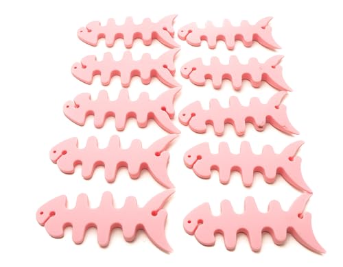 SYSTEM-S 10er Set Kabelmanager Wrap Kabelaufroller Fischform Silikon Aufwickler Kabelschutz in Pink von System-S