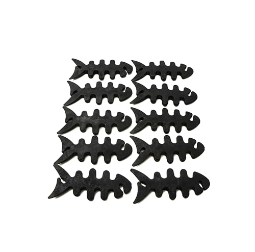 SYSTEM-S 10er Set Kabelmanager Wrap Kabelaufroller Fischform Silikon Aufwickler Kabelschutz in Schwarz von System-S