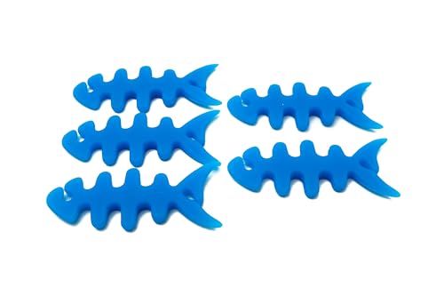 SYSTEM-S 5er Set Kabelmanager Wrap Kabelaufroller Fischform Silikon Aufwickler Kabelschutz in Blau von System-S