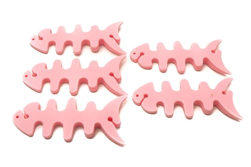 SYSTEM-S 5er Set Kabelmanager Wrap Kabelaufroller Fischform Silikon Aufwickler Kabelschutz in Pink von System-S
