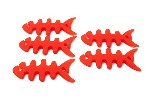 SYSTEM-S 5er Set Kabelmanager Wrap Kabelaufroller Fischform Silikon Aufwickler Kabelschutz in Rot von System-S