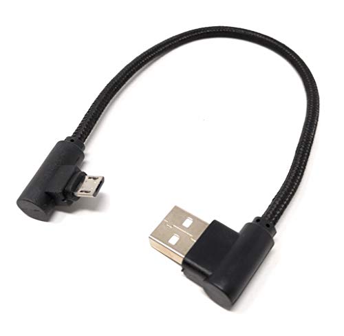 System-S Micro USB Kabel 90° Grad rechts gewinkelt Winkelstecker zu USB 2.0 Typ A 90° Grad rechts gewinkelt Datenkabel Ladekabel 20 cm in Schwarz von System-S