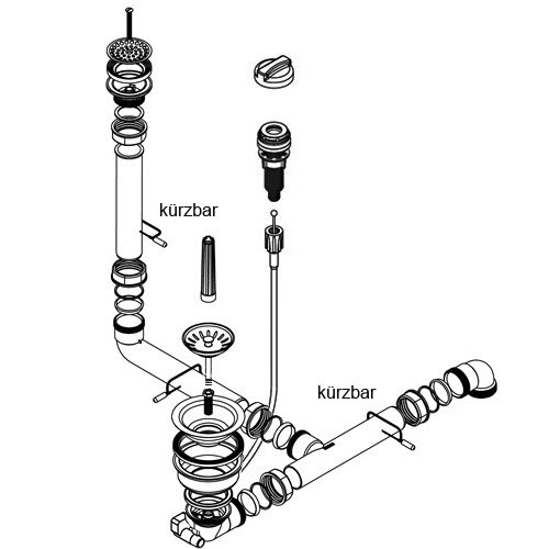 Ablaufgarnitur mit Siebkorb 3,5 Zoll mit Excenterbedienung für Systemceram Spülen CENTRA, DELTA, SIGMA, SINUS, VEGA, ALPHA Ergo u. ZETA von Systemceram