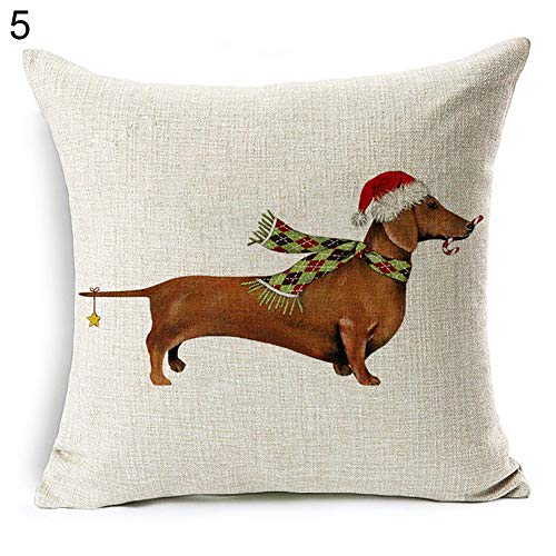 Sytaun 45cm X 45cm Weihnachtskissen, Hund Santa Claus Rentier Kissenbezug Überwurf Kissenbezug Sofa Dekor # 5 Dackel Weihnachten von Sytaun