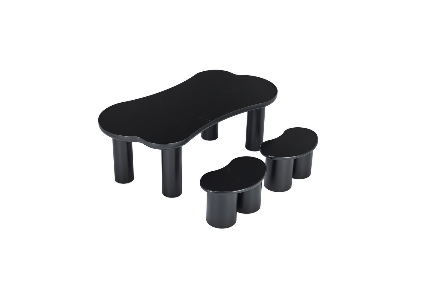 Sytifro Couchtisch Unregelmäßiger Couchtisch in Knochenform mit 2 kleinen Bänken (Großer Couchtisch L 113 cm, B 58 cm, H 40,5 cm, Tischplatte aus MDF und Beine aus PVC mit Filzboden, unregelmäßiger Couchtisch) von Sytifro