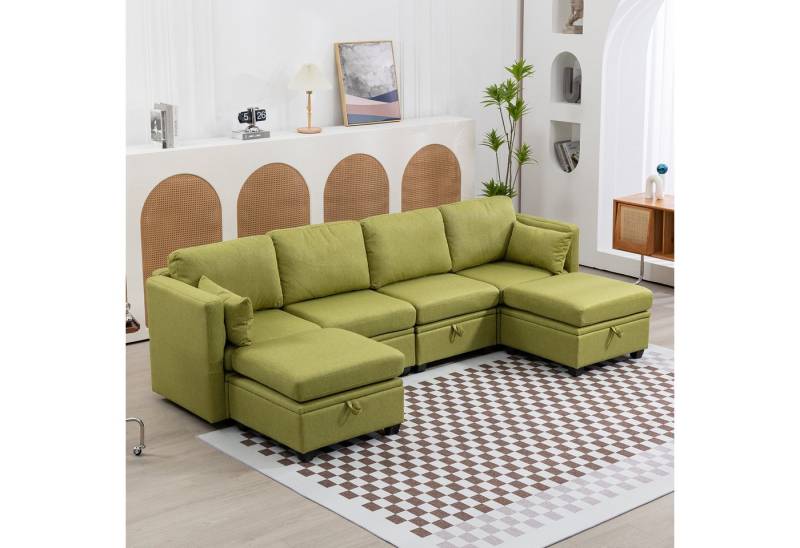Sytifro Sofa Weiches modulares U-förmiges Sofa mit Stauraum, kann zu einem Doppelbett zusammengefügt werden, klappbare Armlehnen aus Leinen, extra breites verstellbares Wohnzimmersofa, 6 Sitze Sytifro Sofa Weiches modulares U-förmiges Sofa mit Stauraum, kann zu einem Doppelbett zusammengefügt werden, klappbare Armlehnen aus Leinen, extra breites verstellbares Wohnzimmersofa, 6 Sitze von Sytifro