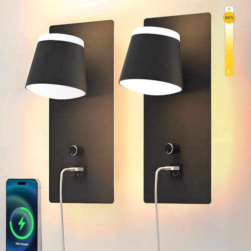 Sytmhoe 2 Stück 16W Wandlampe Dimmbar Mit Schalter USB Type C Ladeanschluss, 3000K Schwarz Innen Led Wandleuchten Für Schlafzimmer Wohnzimmer Treppenhaus Küche, Aluminium Nachttisch Leselampe Wand Sytmhoe 2 Stück 16W Wandlampe Dimmbar Mit Schalter USB Type C Ladeanschluss, 3000K Schwarz Innen Led Wandleuchten Für Schlafzimmer Wohnzimmer Treppenhaus Küche, Aluminium Nachttisch Leselampe Wand von Sytmhoe