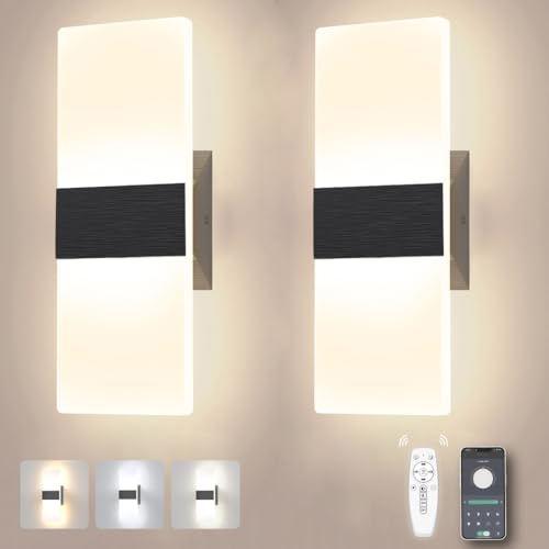 Sytmhoe 2 Stück Schwarze Wandlichter Dimmbar 12W 960LM Wohnzimmer Schlafzimmer Flur Moderne Led Wandleuchte Mit Fernbedienung, 3000K 4000K 6500K Acryl Aluminium Gebürstet Küche Innen Wandlampe von Sytmhoe