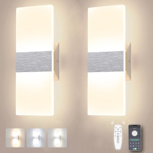 Sytmhoe 2 Stück Wandlampe Dimmbar App-Steuerung Schlafzimmer Wohnzimmer 12W 960LM Acryl wandleuchte innen Mit Fernbedienung, Farbtemperatur veränderbar Led Wandlicht Silber Für Treppen Wohnung Gang Sytmhoe 2 Stück Wandlampe Dimmbar App-Steuerung Schlafzimmer Wohnzimmer 12W 960LM Acryl wandleuchte innen Mit Fernbedienung, Farbtemperatur veränderbar Led Wandlicht Silber Für Treppen Wohnung Gang von Sytmhoe