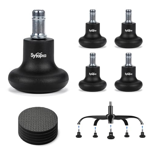 Sytopia 5 Stück Bodengleiter 2 Zoll, Höhe 6cm/6,5cm, mit Filzpads, Ersatz für Bürostuhl Rollen, Stuhlgleiter 11mm x 22mm, für Schreibtischstuhl/Drehstuhl, Parkett & Fliesen, Schwarz von Sytopia