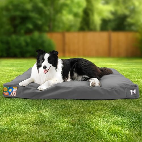 Sytopia Hundebett aus Segeltuch, waschbar und wasserdicht, mit kaufestem, abnehmbarem Bezug, ideal für große und mittelgroße Hunde, für drinnen, draußen, in der Box oder auf der Terrasse, Dunkelgrau von Sytopia