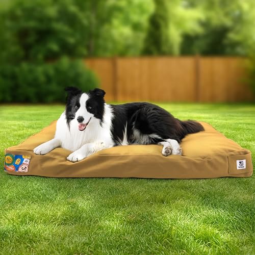 Sytopia Hundebett aus Segeltuch, waschbar und wasserdicht, mit kaufestem, abnehmbarem Bezug, ideal für große und mittelgroße Hunde, für drinnen, draußen, in der Box oder auf der Terrasse, Gelb von Sytopia