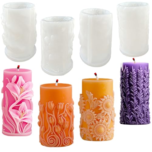 Syunyin 4 Stück Kerzenformen zum Gießen, Kerzenform Silikon DIY Kerzen Formen Silikon Blumen Zylinder Kerzen-Gießform Silikonformen, Kerzen Selber Machen Set Kerzengießform Groß Syunyin 4 Stück Kerzenformen zum Gießen, Kerzenform Silikon DIY Kerzen Formen Silikon Blumen Zylinder Kerzen-Gießform Silikonformen, Kerzen Selber Machen Set Kerzengießform Groß von Syunyin