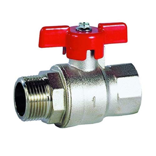 Syveco 537005 Serie 537 Messing Kugelhahn, PN40, Industrielle Serie Lange Fäden, Roter Schmetterlingsgriff, 3/4" MBSP x 3/4" FBSP von Syveco