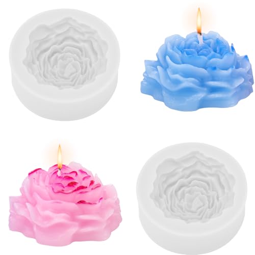 2 Stück Kerzen Silikonformen，Pfingstrose Blumen Kerzen Silikonform，3D Silikonform Kerzen，Blumen Formen für DIY Handgefertigten（transparente） von Syvory