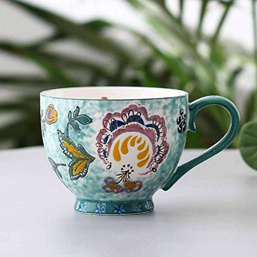 Sywlwxkq Suppenschüssel mit Griff, 490ML Suppentassen Becher Tasse für Frühstückszerealien EIS in China Porzellan Keramik Küche Marokko Große Farben Geschenk-L von ZHTY
