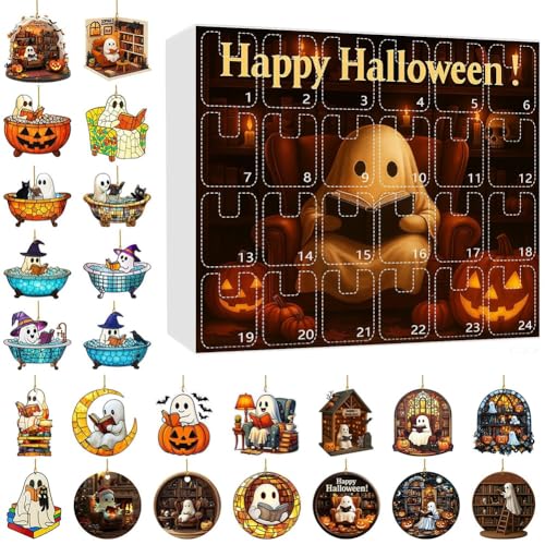 24 Tage Halloween Countdown Kalender mit Lesegeist Acryl Ornamente - Adventskalender mit Buchthema Gruseldekor für Halloween Baum & Heimdekoration von Syzplnwy