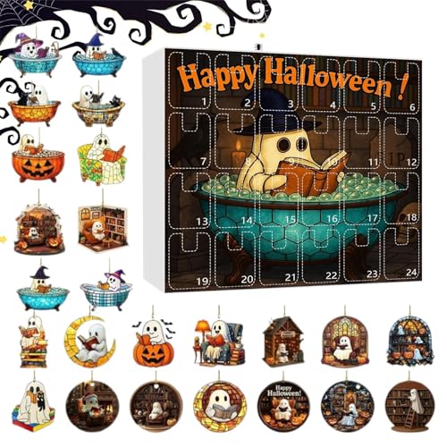 24 Tage Halloween Countdown Kalender mit Lesegeist Acryl Ornamente - Adventskalender mit Buchthema Gruseldekor für Halloween Baum & Heimdekoration von Syzplnwy