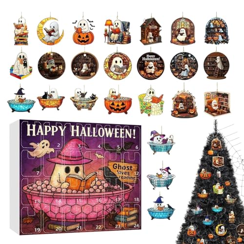 24 Tage Halloween Countdown Kalender mit Lesegeist Acryl Ornamente - Adventskalender mit Buchthema Gruseldekor für Halloween Baum & Heimdekoration von Syzplnwy