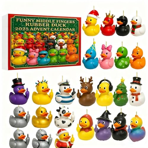24 Tage Weihnachten Adventskalender - Lustiger Mittelfinger Weihnachten Ente Acryl Ornamente Set Christbaumschmuck von Syzplnwy
