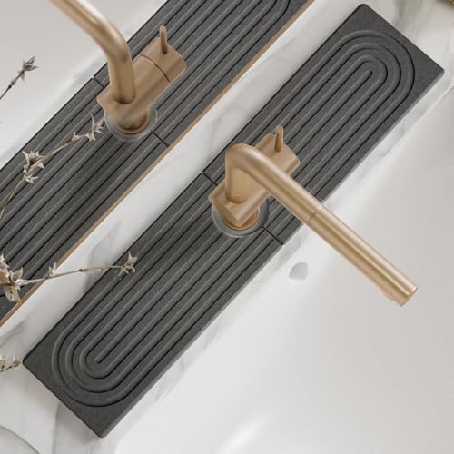 61 cm Diatomit-Stein-Wasserhahnmatte für Küchenspüle, super saugfähig, Spritzschutz und multifunktionaler Organizer, langlebiger, rutschfester Arbeitsplattenschutz von Syzplnwy