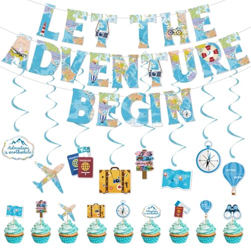 Around the World Graduation Decor – Hängendes Banner & drehende Dekorationsset – Reise-Thema-Kuchenaufsätze für Abschluss-Party-Hintergründe von Syzplnwy
