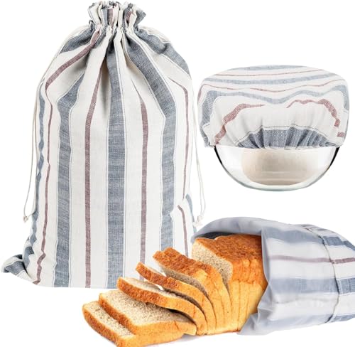 Brotbeutel Leinen Set Leinen Brotbeutel Aufbewahrung Frischhalten mit Schüsseldeckel - für Brot, Baguette,Selbstgemachtes Brot und Weitere Lebensmittel von Syzplnwy