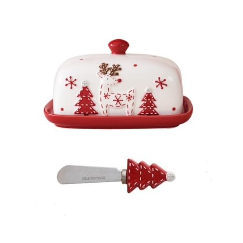 Nordic Red Butterdose Set mit Deckel - Weihnachtsgeschenkteller für westliche Speisen & Dim Sum, Dessertdeckplatten Nordic Red Butterdose Set mit Deckel - Weihnachtsgeschenkteller für westliche Speisen & Dim Sum, Dessertdeckplatten von Syzplnwy