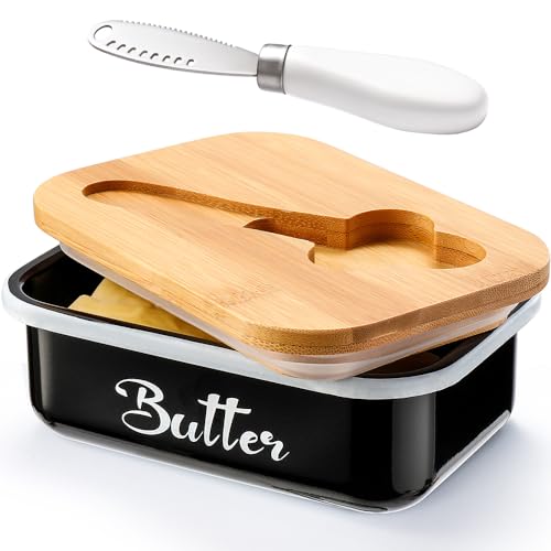Syzplnwy Butterdose aus Edelstahl mit Deckel & Mehrzweckmesser - Rostfreier Butterbehälter für die Arbeitsplatte, luftdichter Behälter für Aufstriche, Käse (Schwarz) von Syzplnwy