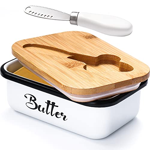 Syzplnwy Butterdose aus Edelstahl mit Deckel & Mehrzweckmesser - Rostfreier Butterbehälter für die Arbeitsplatte, luftdichter Behälter für Aufstriche, Käse (Weiß) von Syzplnwy