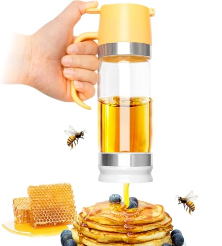 Syzplnwy Glas Honigspender 12oz/350ml - Tropffreier Auslauf mit Griff & rutschfester Basis, Mehrzweck-Glasbehälter für Honig, Sirup, Kaffee (Spülmaschinenfest) (Gelb) von Syzplnwy