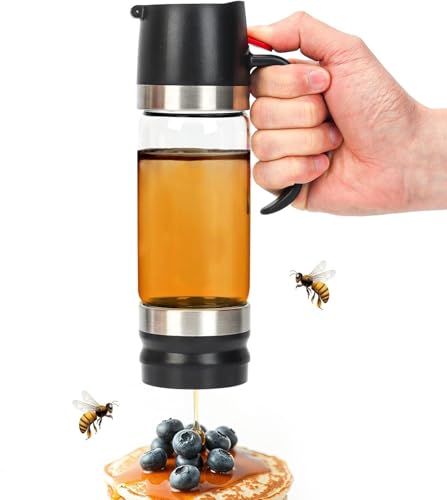 Syzplnwy Glas Honigspender 12oz/350ml - Tropffreier Auslauf mit Griff & rutschfester Basis, Mehrzweck-Glasbehälter für Honig, Sirup, Kaffee (Spülmaschinenfest) (Schwarz) von Syzplnwy