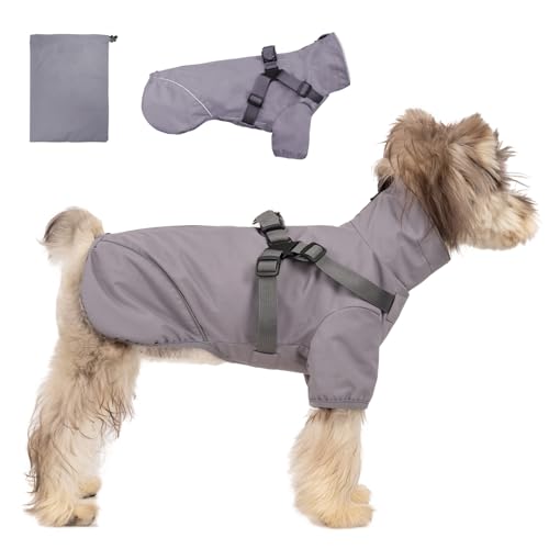 Syzplnwy Hunde-Regenmantel mit Kapuze – wasserdichte Regenjacke für kleine/mittelgroße/große Hunde, reflektierender, verstellbarer Haustier-Regenmantel mit integriertem Loch für die Leine und von Syzplnwy