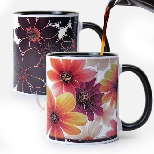 Syzplnwy Magic Ocean Shark Farbwechsel-Tasse, wärmeaktivierte Keramiktasse enthüllt Unterwasserwelt, Geschenk 350 ml, Gänseblümchen von Syzplnwy