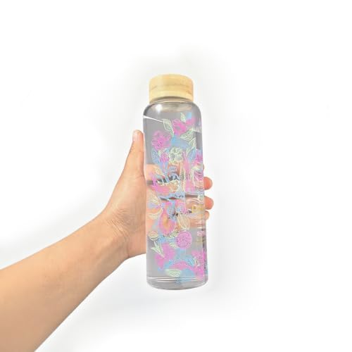 Syzplnwy Magischer farbwechselnder Glasbecher mit Deckel, Kaltwasser-Blumenmuster, große Kapazität, Trinkgläser für Getränke, einzigartige Idee (550 ml) von Syzplnwy