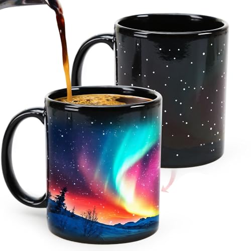 Syzplnwy Northern Lights Magic Mug, Aurora Borealis Farbwechselnde Keramiktasse, wärmeaktiviertes Design, Neuheit, Geschenk, 350 ml von Syzplnwy