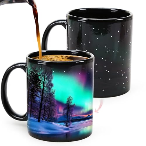 Syzplnwy Northern Lights Magic Mug, Aurora Borealis Farbwechselnde Keramiktasse, wärmeaktiviertes Design, Neuheit, Geschenk, 350 ml von Syzplnwy
