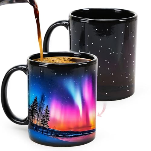 Syzplnwy Northern Lights Magic Mug, Aurora Borealis Farbwechselnde Keramiktasse, wärmeaktiviertes Design, Neuheit, Geschenk, 350 ml von Syzplnwy