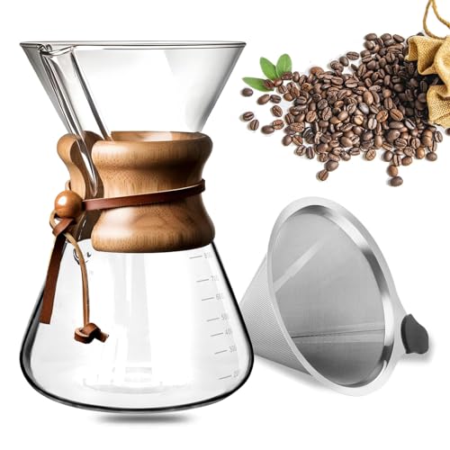 Syzplnwy Pour Over Kaffeebereiter-Set Classic Series, Pour Over Kaffeemaschine, schnell Kaffee und Tee brühen, spülmaschinenfest, 8 Tassen Glas von Syzplnwy